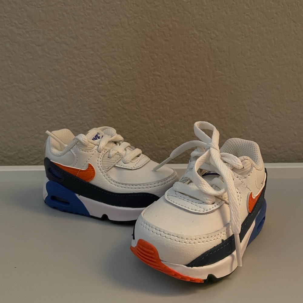 NWOT Nike Kids White and Blue Sneakers with Orange Accents